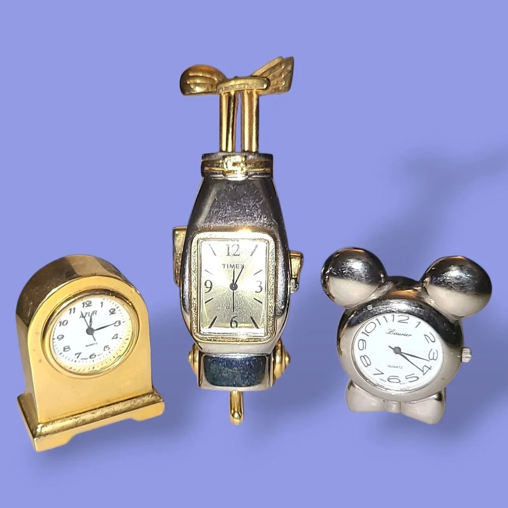 Vintage Miniature Desk Clock Lot Timex Golf Mickey Mouse Azur Quartz Japan